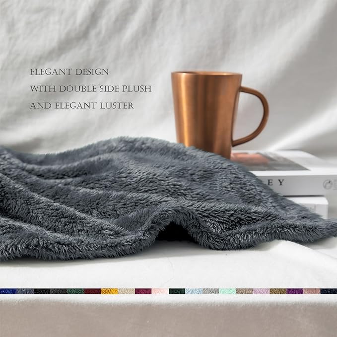 Exclusivo Mezcla Plush Fuzzy Fleece Throw Blanket Extra Large, Super Soft, Fluffy and Warm Blankets for Couch, Bed, All Season (Dark Grey, 50x70 inches)