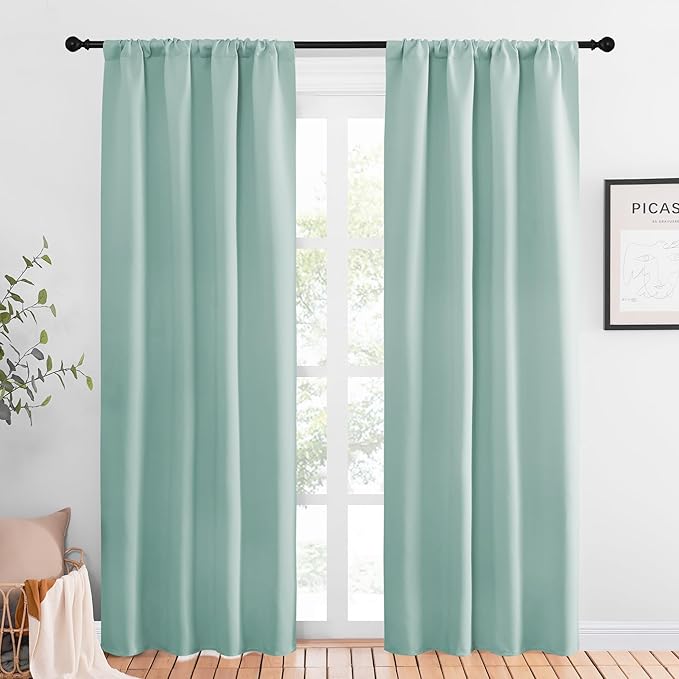 NICETOWN Blackout Curtains for Living Curtains, Aqua Blue, 1 Pair, 34-inch W x 84-inch L, Home Decorations Thermal Insulated Solid Pole Top Blackout Drapes for Living Room
