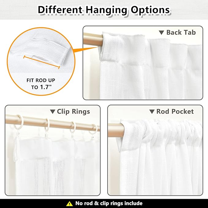 Curtain Panels in White, Cotton Polyester Blend, Light Filtering, Pair