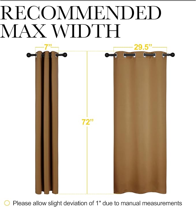 NICETOWN Sleek Blackout Curtains 72 inches Length for Windows, Noise Reducing and Block Draft Panels for Door Doorway Laundry Office Luxury Decor Theme (2 Panels, Gold Brown, W34 x L72 -Inch)