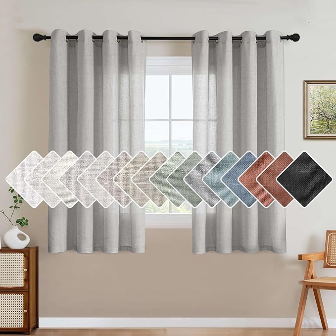 H.VERSAILTEX Elegant Natural Linen Blended Energy Efficient Light Filtering Linen Textured Semi Sheer Curtains/Nickel Grommet Window Treatments Panels/Drapes (Set of 2, Dove, 52" x 54")