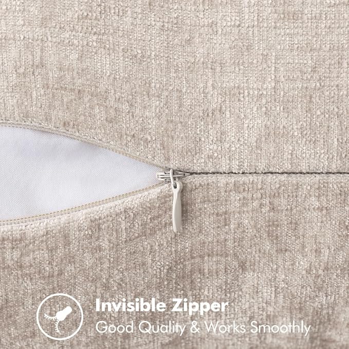 MIULEE Pack of 2 Couch Throw Pillow Covers 20x20 Inch Natural Beige Farmhouse Decorative Pillow Covers with Stitched Edge Taupe Soft Chenille Solid Dyed Pillow Covers for Sofa Bed Living Room
