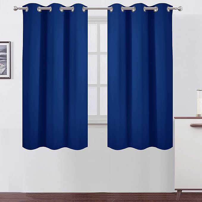 LEMOMO Blackout Curtains 38 x 63 inch/Royal Blue Curtains Set of 2 Panels/Thermal Insulated Room Darkening Bedroom Curtains