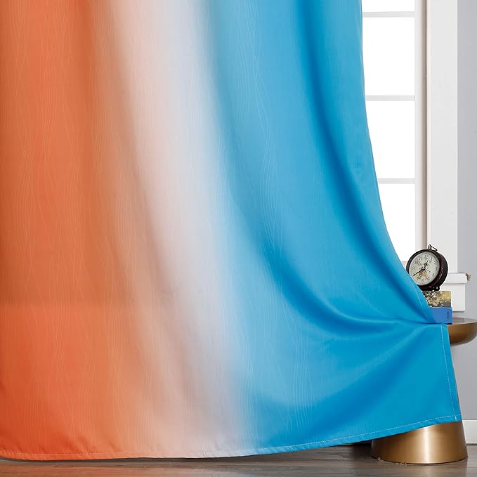 Ombre Orange and Blue Blackout Curtains 72 Inch Length 2 panels, Full Room Darkening Curtains for Bedroom, Thermal Insulated Gradient Drapes, Full Light Blocking Curtains with Grommet, 52x72 Inch