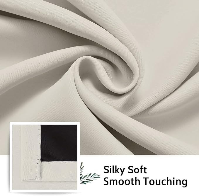 SimpleHome 100% Blackout Curtains for Bedroom,Thermal Insulated Cream Grommet Window Drapes Room Darkening Curtains for Living Room with Black Back,52 x 54 Inch,2 Panels