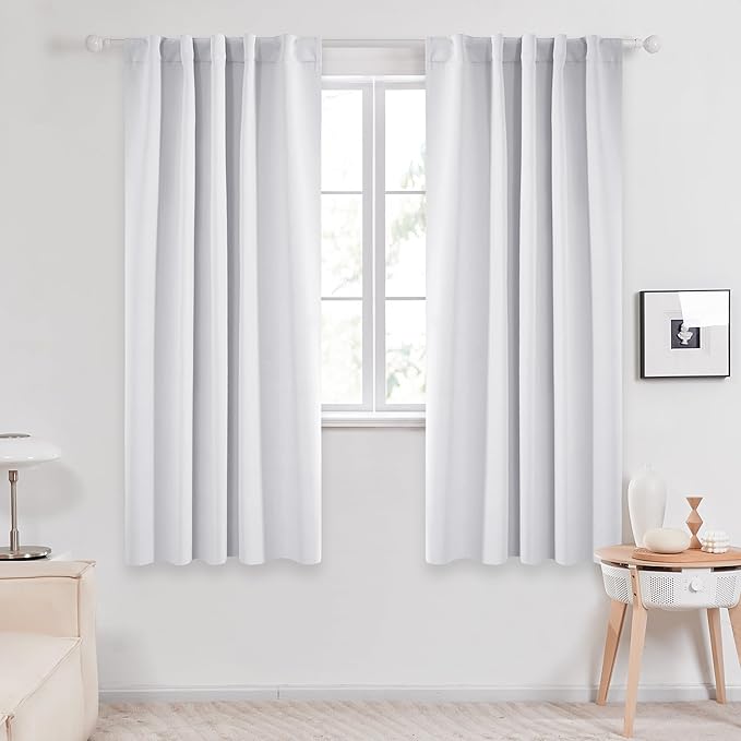 Deconovo Blackout Curtains, Thermal Insulated, W42 x L63 2 Panels, Back Tab, Machine Washable, Room-Darkening Drapes for Bedroom/Living Room Star White