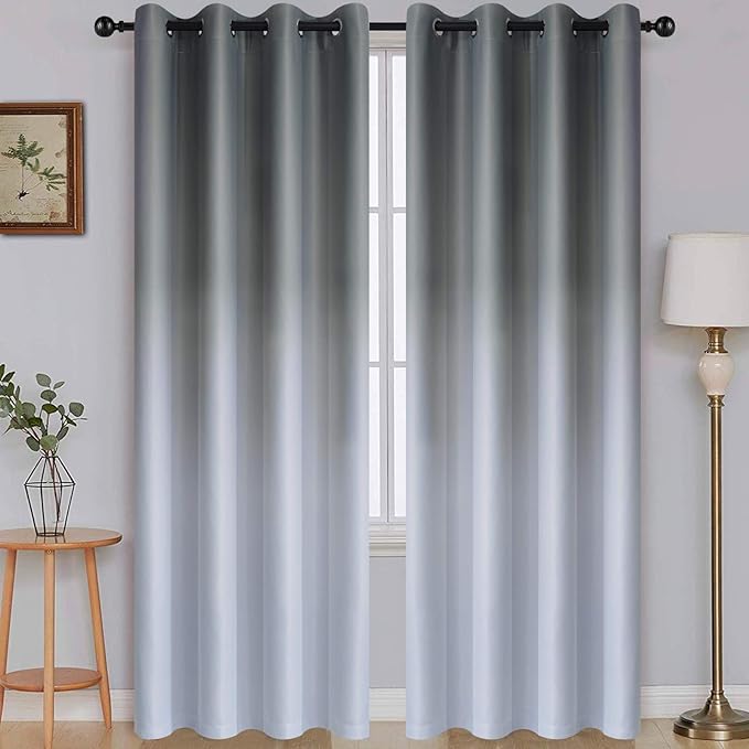 SimpleHome Ombre Room Darkening Curtains for Living Room, Light Blocking Gradient Gray to Grey White Thick Thermal Insulated Grommet Window Curtains/Drapes for Bedroom, 2 Panels, 52x84 inches Length