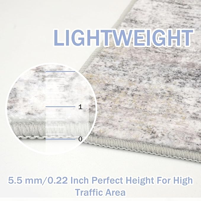 IOHOUZE Abstract Area Rugs 9x12 Ft Washable Large Rugs for Living Room, Non Slip Dining Room Rug, Printed Faux Wool Rugs for Bedroom, Floor Carpet for Office Nursery Playroom, Grey Beige