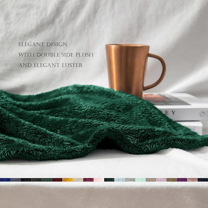Exclusivo Mezcla Plush Fuzzy Fleece Bed Blanket King Size, Super Soft, Fluffy and Warm Blankets for Couch, Bed, All Season (Forest Green, 90x104 inches)