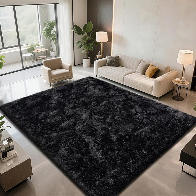 Shag Area Rugs for Bedroom Living Room,6X9 Ultra Soft Fluffy Area Rugs for Dorm, Indoor Carpet Nursery Rugs for Kids Girls Room Home Decor, Black