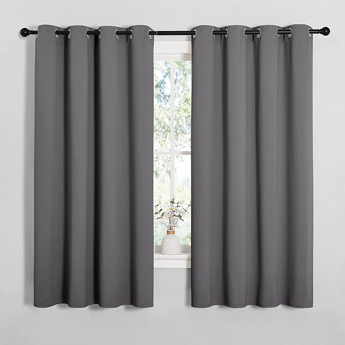 NICETOWN Grey Blackout Curtain Panels for Bedroom, Thermal Insulated Grommet Top Blackout Draperies and Drapes for Basement (2 Panels, W55 x L68-inch, Grey)