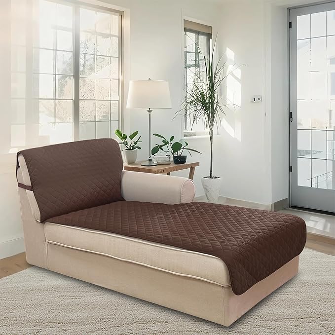 U-NICE HOME Sectional Couch Cover for Dogs Pets Chaise Lounge Reversible Sofa Cover Furniture Protector with Elastic Adjustable Strap, Chocolate