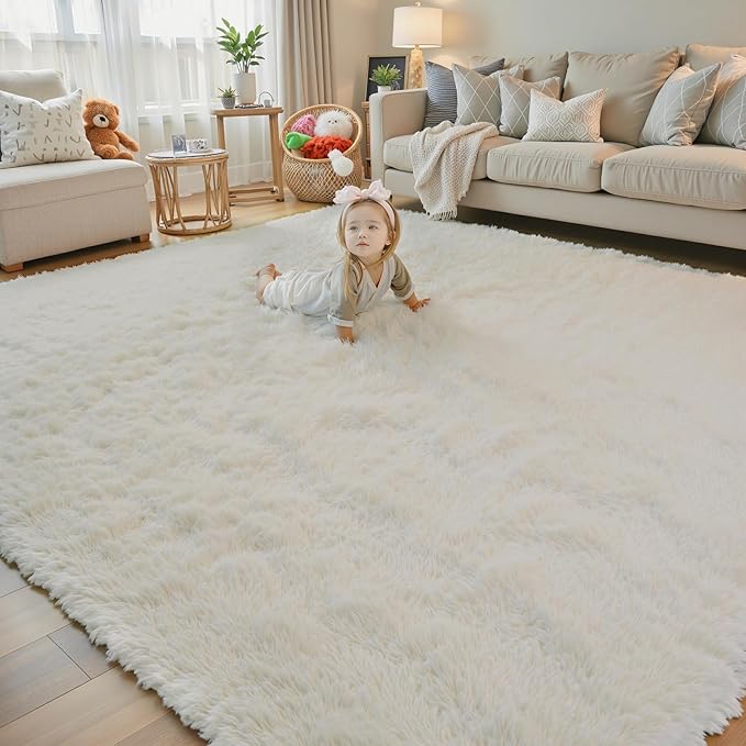 Rugs for Living Room 6x9, Alfombras para Salas Shag Large Plush Soft Area Rug, Shaggy Carpets for Bedroom, Kids Boys Girls Home Decor Aesthetic(Cream, 6 x 9)