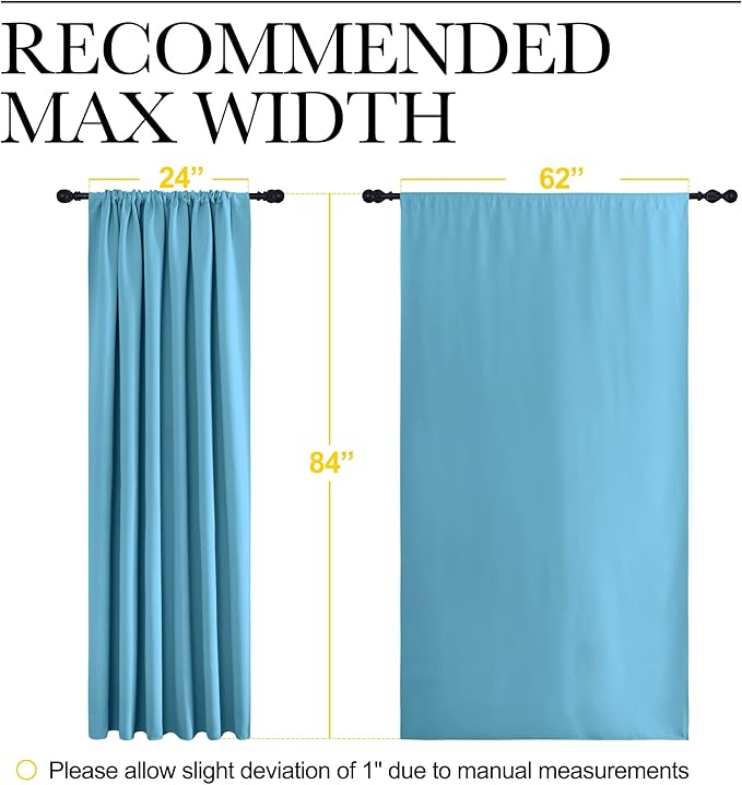 NICETOWN 2 Panels Blackout Curtains, Rod Pocket Thermal Insulated Drapes 84 inches Long, Easy-Care Modern Home Decoration Sunshades for Guest Room, Living Room, Office, 62 x 84 Inch, Teal Blue