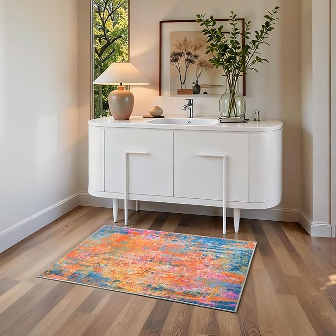 Entrance Rugs Indoor 2x3 Colorful Entry Rug Washable Abstract Rainbow Small Area Rug Non-Slip Low Pile Throw Rugs for Entryway, Kitchen Floor, Front Door Indoor Door Mat, Bathroom, Bedroom Bedside