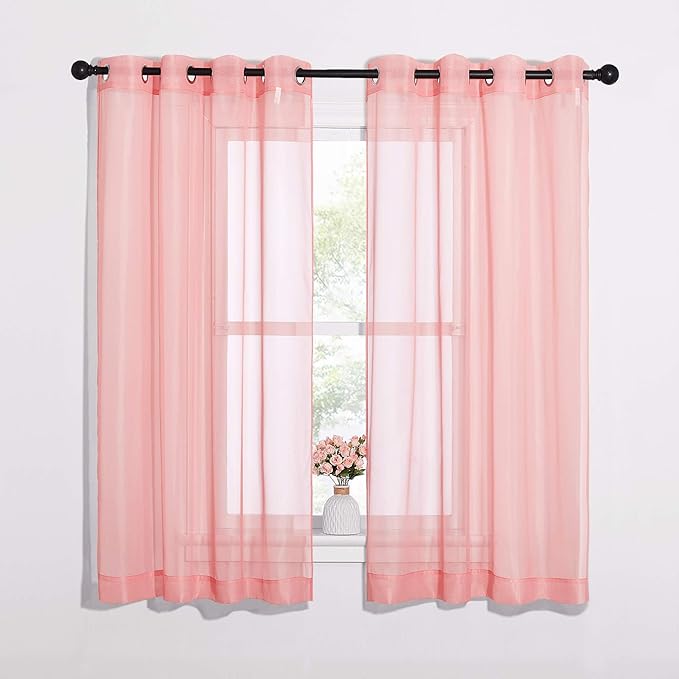 NICETOWN Coral Sheer Curtains L63 inches - Grommet Lightweight Gauzy Textured Sheer Panels Window Treatment for Girl/Daughter's Bedroom (W54 x L63, Coral, 2 PCs)