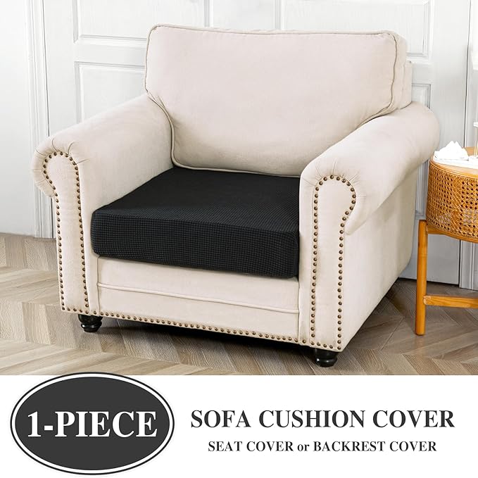 Couch Cushion Cover Seat Cushion Cover Stretch Armchair Cover Separate Sectional Sofa Slipcovers Furniture Protector(1 Piece for Seat or Sofa Backrest, Black)