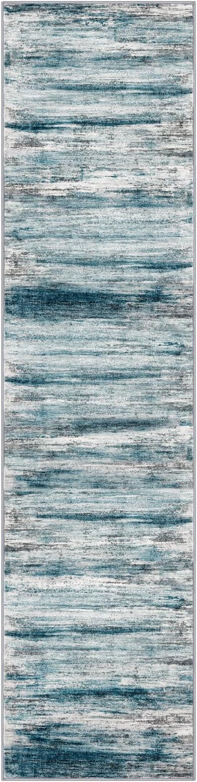 KOZYFLY Runner Rug 3x10 Modern Ombre Runners for Hallways, Washable Rugs for Bedroom Non-Slip Soft Stain Resistant Striped, Print Blue Abstract Carpet for Living/Laundry/Kid Room