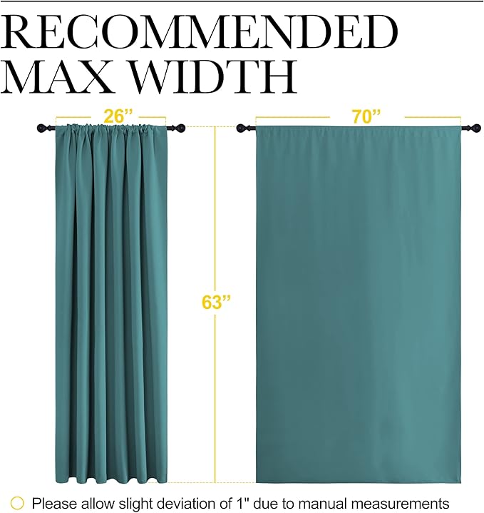 NICETOWN Blackout Curtains for Bedroom, Window Curtain Panels, Thermal Insulated Solid Rod Pocket Blackout Draperies/Drapes (Sea Teal, One Pair, 70 by 63-inch)