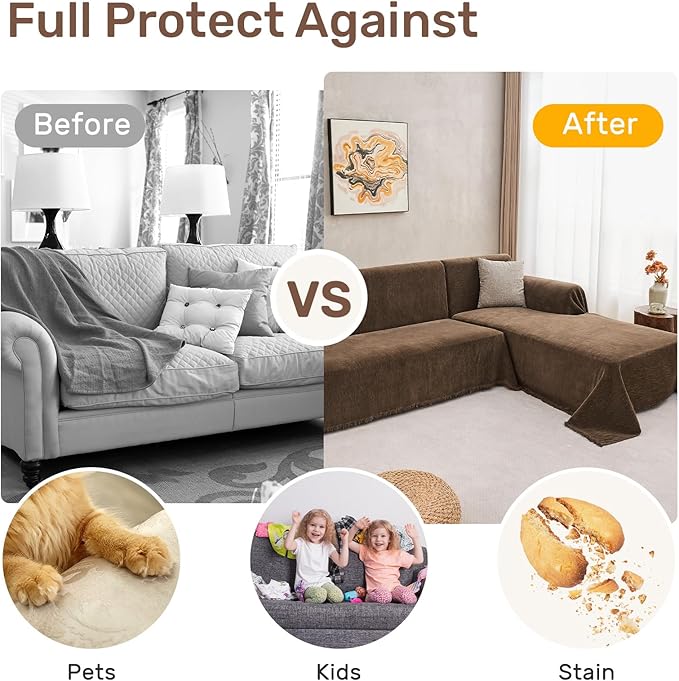 Sectional Couch Covers, 2 Pieces Washable L Shaped Couch Covers Sofa Blanket for Dogs Pet Friendly Sectional Sofa Slipcovers Furniture Covers,71"x118"+91"x134",(XXX-Large,Coffee)