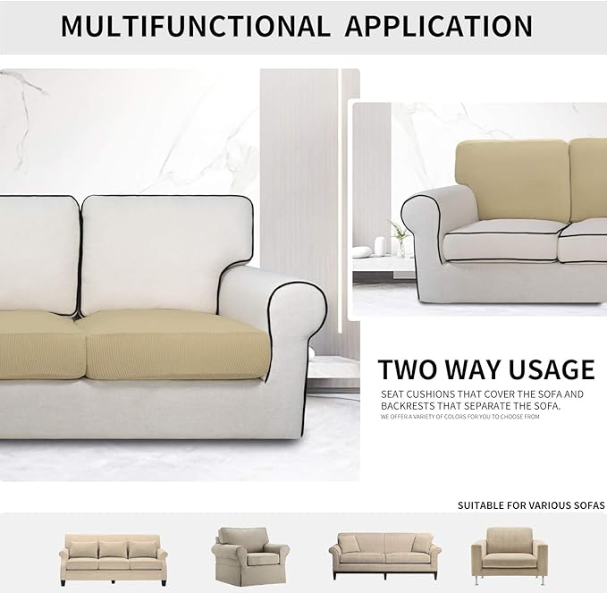 Easy-Going Stretch Cushion Cover Sofa Cushion Furniture Protector Sofa Seat Sofa slipcover Sofa Cover Soft Flexibility with Elastic Bottom(Chair Cushion,Beige)