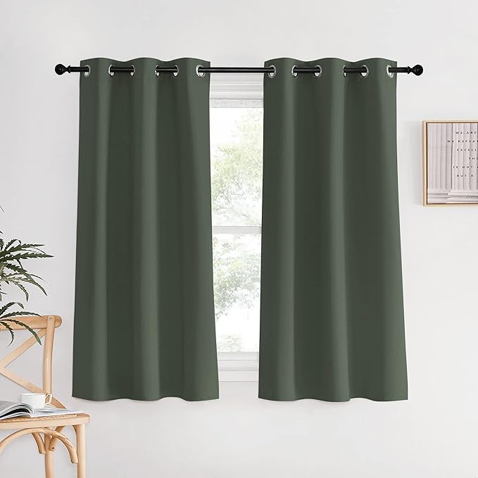 NICETOWN Thermal Insulated Curtains Blackout Draperies, Dark Mallard, Set of 2, 34 by 60 inches Long, Window Treatment Solid Grommet Room Darkening Drape Panels for Bedroom