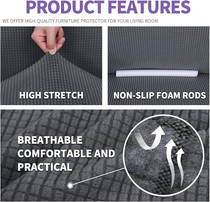 ZNSAYOTX Super Stretch Couch Cover Love Seat Sofa Covers for Living Room Dogs Pet Friendly Furniture Protector Spandex Loveseat Slipcovers with Anti Slip Foam Sticks (Dark Grey, Loveseat)