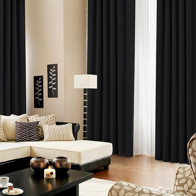 Deconovo Blackout Curtains, Thermal Insulated, W52 x L108 2 Panels, Back Tab, Machine Washable, Room-Darkening Drapes for Bedroom/Living Room Black