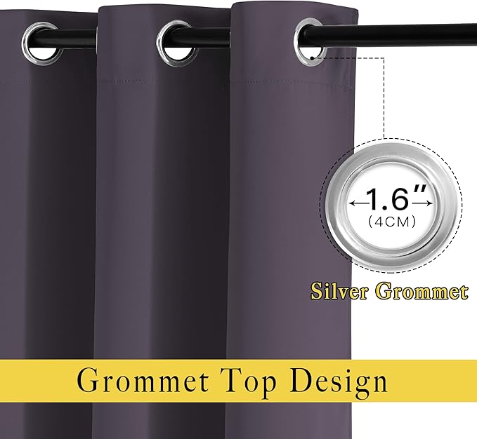 NICETOWN Bedroom Blackout Curtains 95 inch Length - Triple Weave Energy Saving Thermal Insulated Solid Grommet Blackout Draperies for Patio/Hall (1 Pair, 80 inches Wide, Greyish Purple)