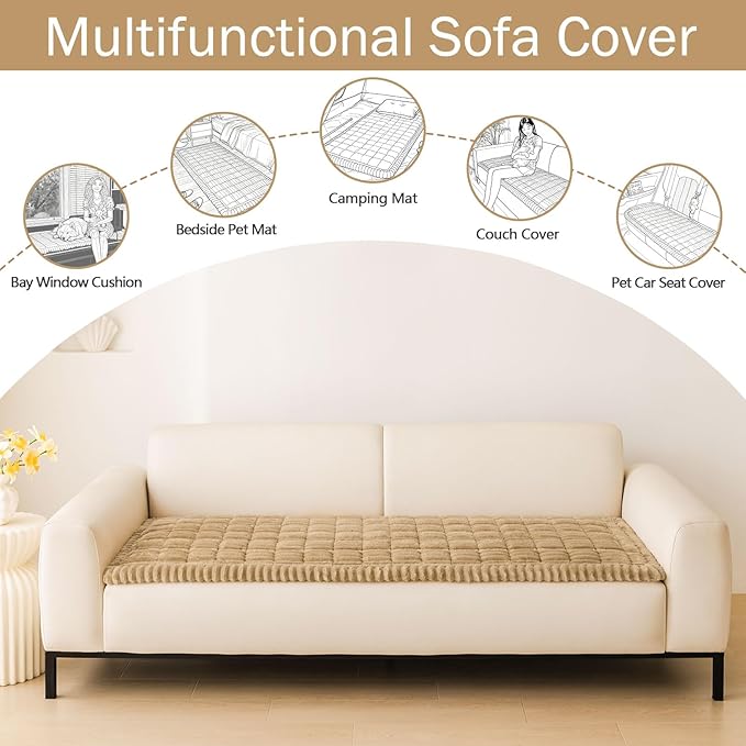 hyha Couch Covers for Dogs Washable, Non Slip Plush Dog Sofa Protectors, Fuzzy Pet Couch Covers for 3 Cushion Sofa Pet Friendly (Camel, 27.6" x 59")