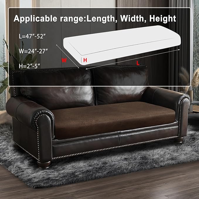 Leather Look Couch Cushion Covers Sofa Seat Slipcovers Sets Couches Furniture Protector for Sectional Armchair Loveseat Pets Kids Stretch Spandex Fabric (1 Cushion Loveseat, Brown)