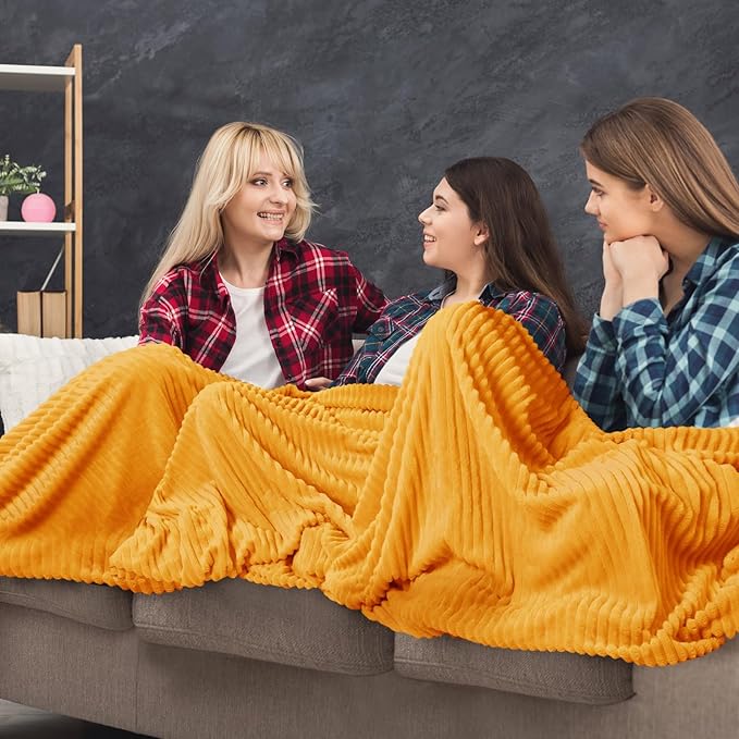 Buryeah 12 Pcs Flannel Throw Blanket Bulk 50 x 60 in Sleepover Blanket Outdoor Wedding Throw Lightweight, Oeko-tex Standard 100 Certified for Sofa Homeless Gifts (Mustard Yellow)