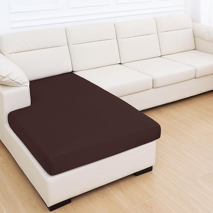 hyha Milk Silk Couch Cushion Covers for Sectional Sofa, Soft Sectional Sofa Couch Covers L Shape Washable, Outdoor Cushion Covers for Patio Furniture with Elastic Bottom(Chaise, Chocolate)