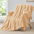 BEDELITE Twin Blanket for Couch & Bed, 300GSM Soft & Warm Fleece Blanket, Decorative and Giftable Striped Blush Sand Blankets for Women, Men, 60"x80"