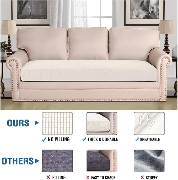 H.VERSAILTEX Super Stretch Individual Seat Cushion Covers Sofa Covers Couch Cushion Covers Slipcover Sets Thick Jacquard Textured Twill Fabric (1 Piece Sofa Cushion Cover, Porcelain White)