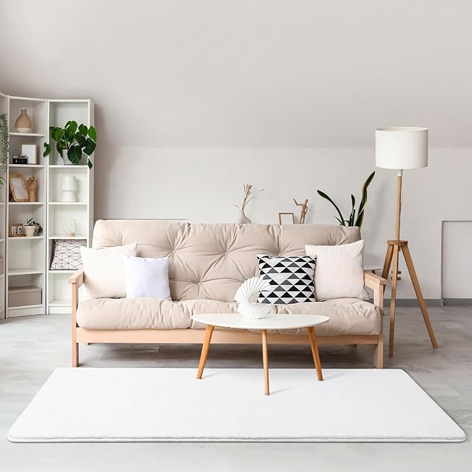 Amearea Modern Soft 2x6 Runner Rug for Hallway, White Fluffy Rug Bedroom Bedside Rugs, Non Slip Washable Memory Foam Carpet for Entrance Kitchen Living Room Decor