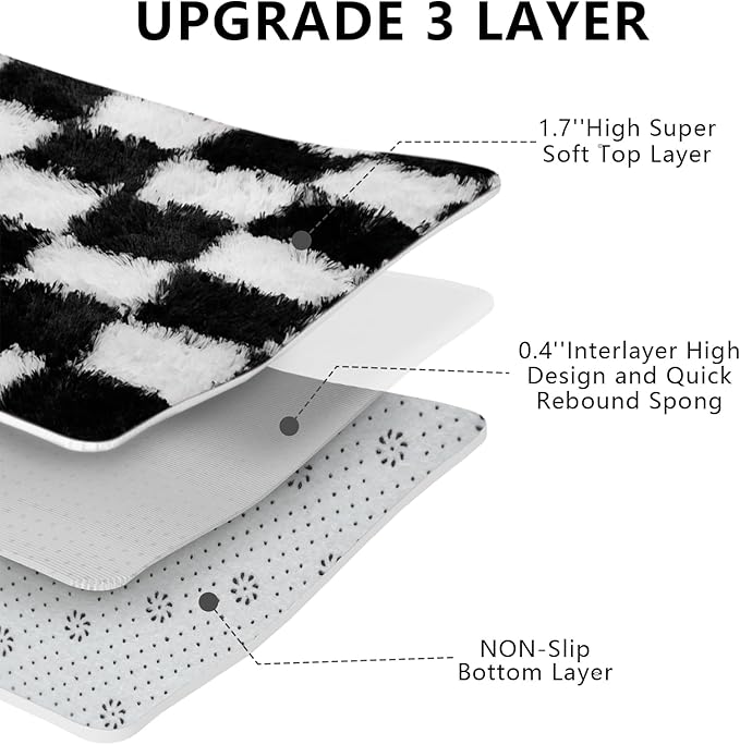 Checkered Area Rugs for Bedroom Living Room,8x10 Black and White Fluffy Soft Checkered Rug Fuzzy Shag Shaggy Carpet, Indoor Plush Floor Rugs for Kids Boys Girls Teen Dorm Nursery Home Decor