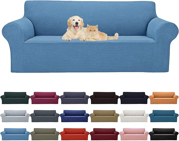 Cupuamon 2026 New Stretch Sofa Slipcovers Couch Cover for 3 Cushion Furniture Protector Sofa Covers with Elastic Bottom Jacquard Fabric Small Checks for Pets, Kids -Sofa, Riverside