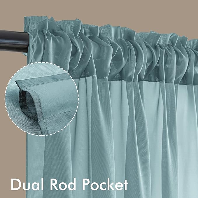 MIULEE Dusty Blue Sheer Curtains 108 Inches Long, 4 Panels Set, Light Filtering Rod Pocket Voile Drapes for Living Room and Bedroom, Airy Soft Fabric Window Treatments, 42 x 108 Inches