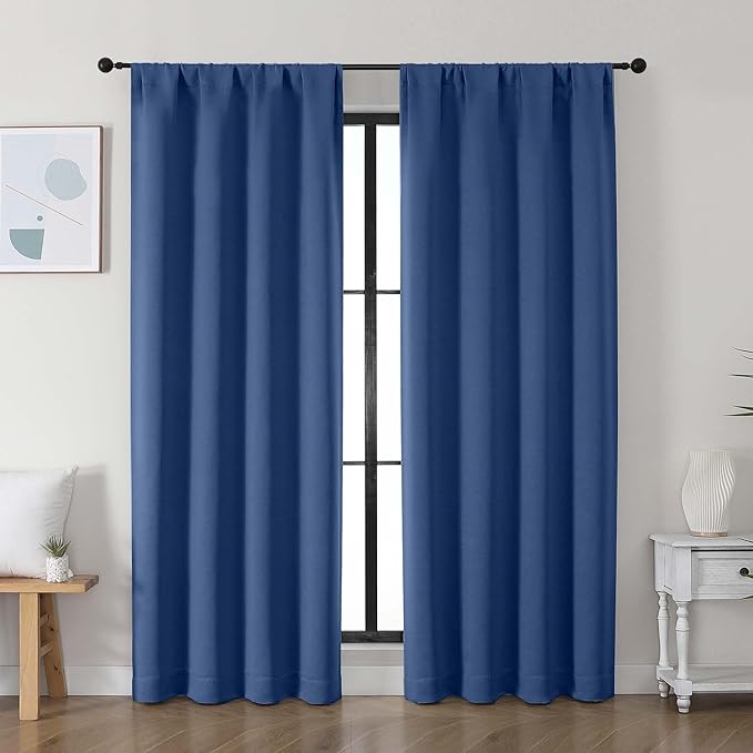 Simplebrand Ava Royal Blue Blackout Curtains for Bedroom 72 Inch Length 2 Panels Set, Privacy Thermal Insulated Rod Pocket Door Window Curtains for Patio French Door Front Door, W40 x L72 Inch