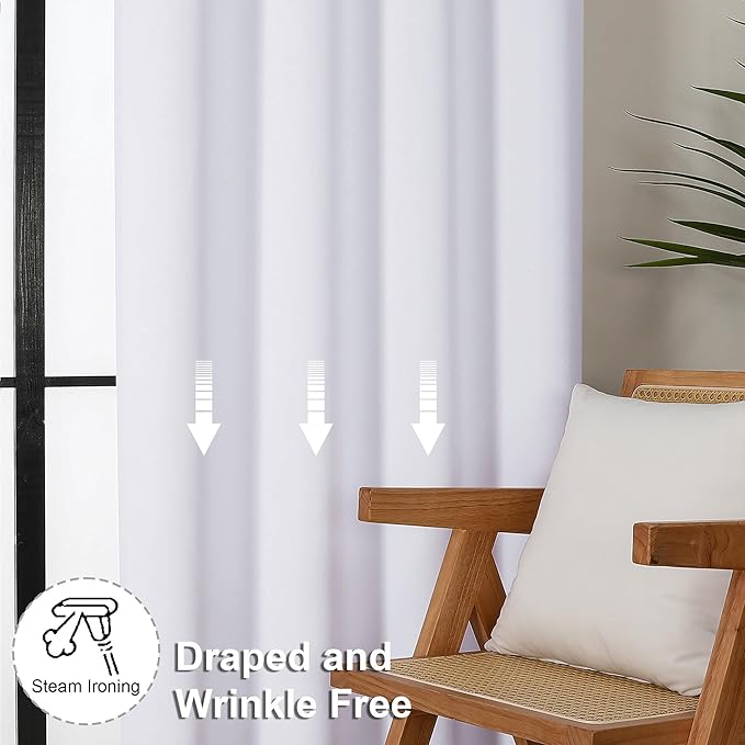 Simplebrand Ava Pure White Curtains for Bedroom 54 Inches Long 2 Panels Set, Light Filtering Window Treatment, Short Curtain Drapes, Soft Touching Casual Rod Pocket Privacy Curtains, W40 x L54 Inch
