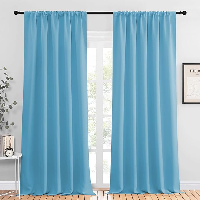NICETOWN Blackout Curtains for Living Curtains, Teal Blue, 2 Panels, 52 by 95, Room Darkening Window Curtain Panels, Easy-Care Solid Thermal Insulated Draperies/Drapes for Daughter Room