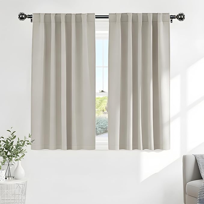 PONY DANCE Short Black Out Curtain Panels for Basement, Small Drapes for Bathroom, Thermal Insulated Tiers for Basement, 34x45 inch, 2 Window Curtain Panels, Cream