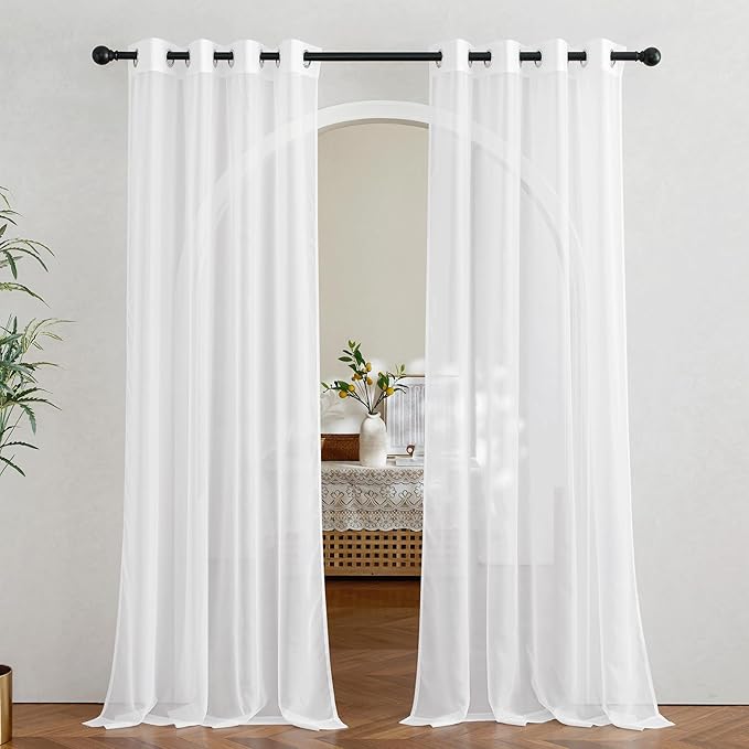 NICETOWN Sheer Curtains 90 inch Long for Living Room, Grommet Voile Sheer Lightweight Airy & Light Filtering Window Drapes for Bedroom/Nursery, Ivory, 2 Pieces, W54 x L90