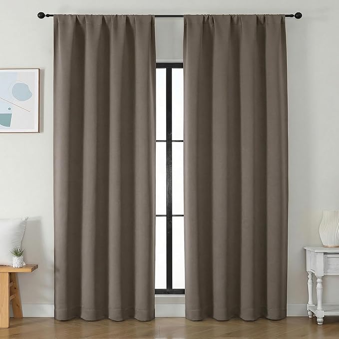 Simplebrand Latte Blackout Curtains for Bedroom 96 Inches Long 2 Panels, Solid Thermal Insulated, Energy Saving Living Room Window Treatment Curtains Blackout Drapes, W50 x L96 Inch, Latte