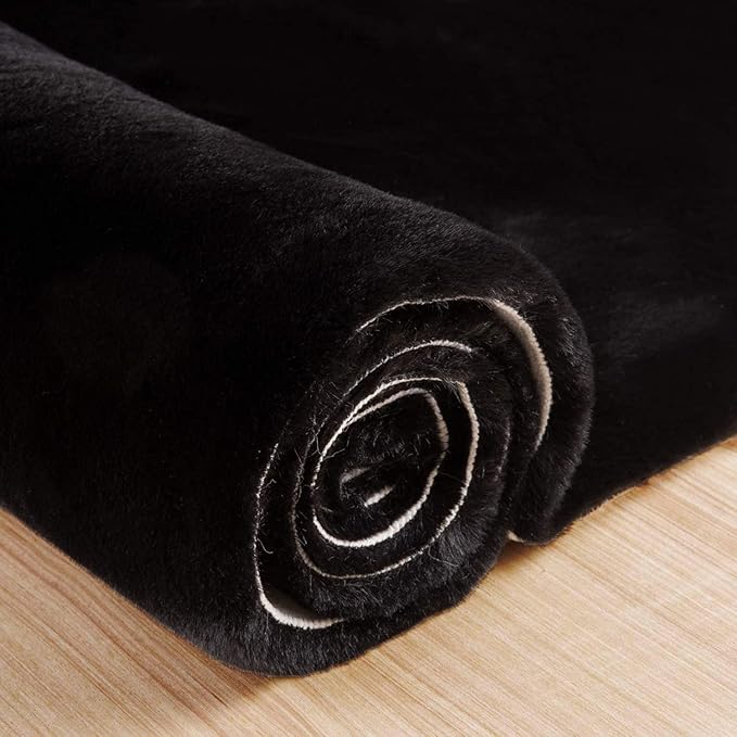 ORINOVA Black Fluffy Rug 5x8 Area Rugs for Bedroom Fuzzy Bunny Washable Fur Rugs for Living Room Teen Room Nursery Rectangle Rug