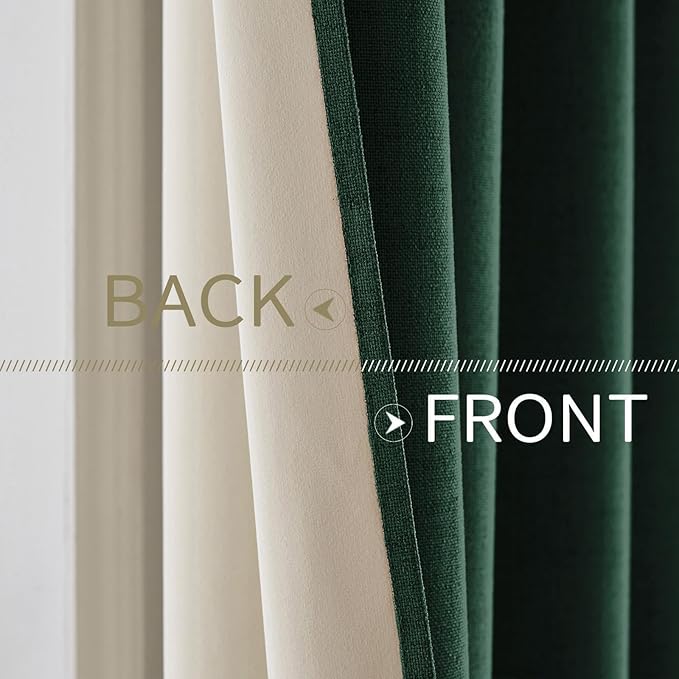 MIULEE Linen Curtains for Bedroom 100% Blackout Thermal Insulated Emerald Green Grommet Room Darkening Curtains & Drapes Christmas Decor for Living Room Nursery 52 x 90 Inch (2 Panels)