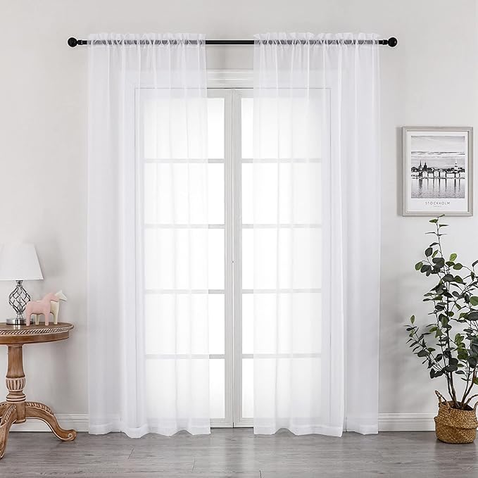 OWENIE White Sheer Curtains 72 Inches Long 2 Panels Set, Transparent Voile Sheer Curtain for Living Room Bedroom Window Sliding Glass Door Treatment, 42 x 72 Inch, White