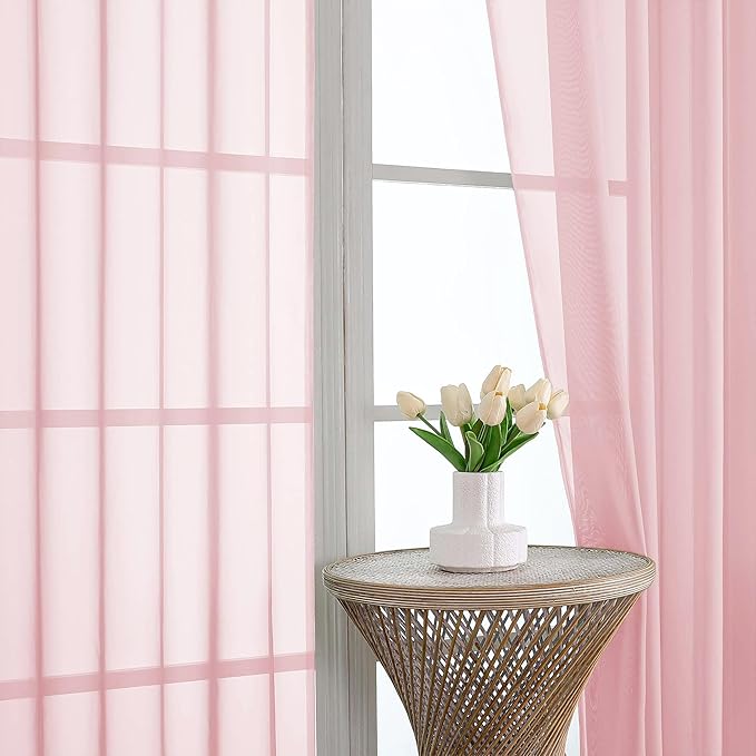 OVZME Blush Pink Sheer Curtains 63 Inches Long 2 Panels Set, Light Filtering Sheer Curtains for Living Room Bedroom 59 Inch Extra Wide, Modern Voile Filmy Rod Pocket Window Drapes, 59Wx63L Inches