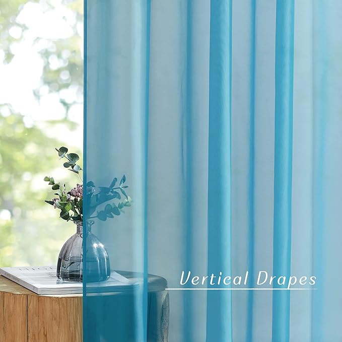 NICETOWN Bedroom Curtains for Windows 84 inch Length, Grommet Casual Voile Sheer with Light Filtering Drapes Airy & Elegant for Nursery/Living Room, Teal, Set of 2, W54 x L84